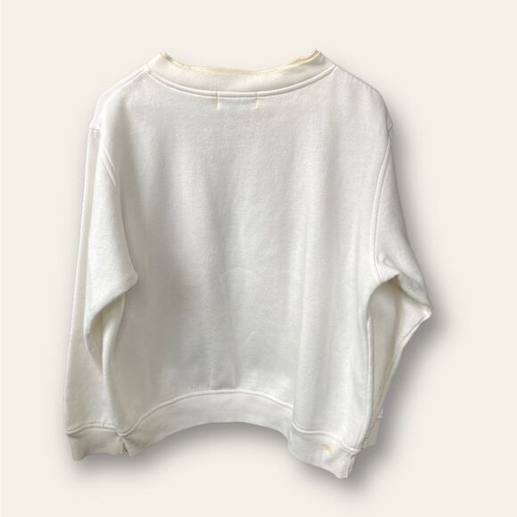 Vintage Off-White Crewneck Sweatshirt, Floral Embroidery, Notch Neck, Comfy - Picture 4 of 8